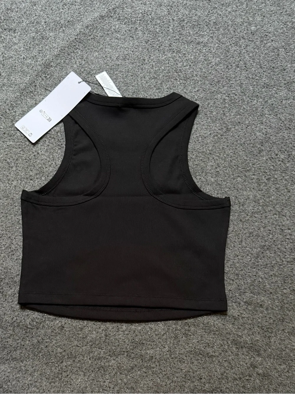 ALO Yoga Black Ribbed Cropped Tank with White Logo